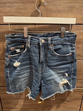 Dark Blue Distressed Denim Shorts
